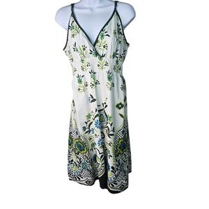 Cute Options Sun Dress Womens L Smocked Floral Paisley Boho V-Neck Coastal Indie